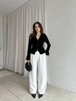 LABEL Kadife Bluz 8765 - Siyah - 5