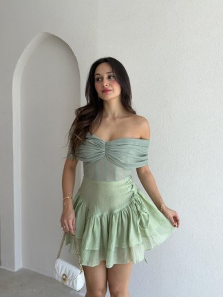 LADY Transparan Detaylı Mini Elbise 4021 - Mint 
