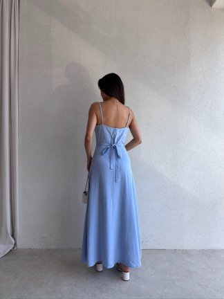 LAMBORN Maxi Elbise 9690 - Mavi - 3