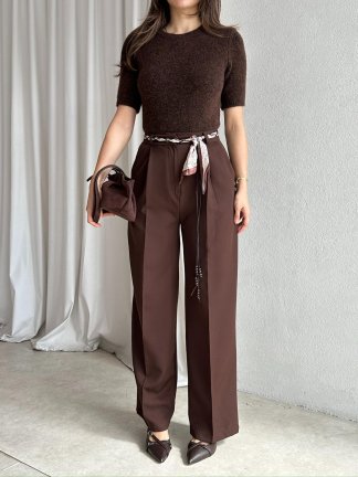 LAMİRA Kemerli Pantolon 8260 - Acı Kahve - 3