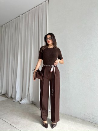 LAMİRA Kemerli Pantolon 8588 - Acı Kahve - 2