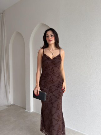 LANDES Midi Elbise 9030 - Acı Kahve - 2