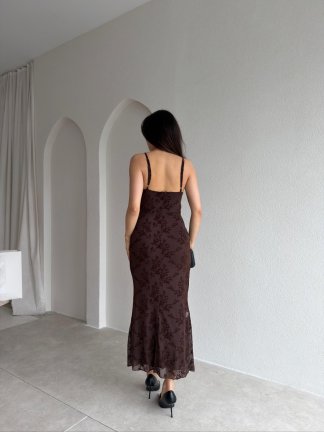 LANDES Midi Elbise 9030 - Acı Kahve - 3