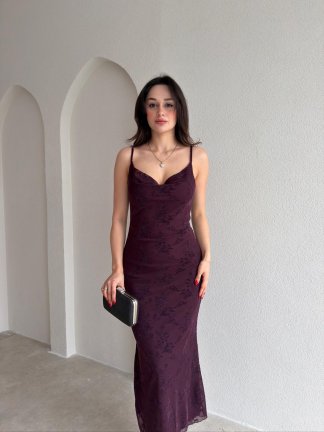 LANDES Midi Elbise 9030 - Mürdüm - 2