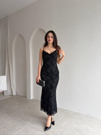 LANDES Midi Elbise 9030 - Siyah 