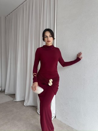 LARKİN Maxi Elbise 8404 - Bordo 