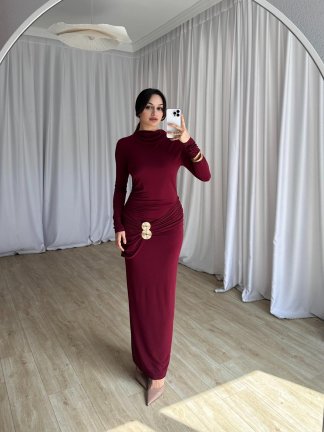 LARKİN Maxi Elbise 8404 - Bordo - 2