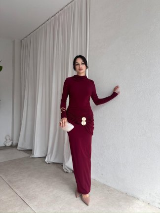LARKİN Maxi Elbise 8404 - Bordo - 3