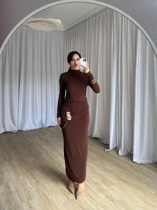 LARKİN Maxi Elbise 8404 - Kahverengi - 3