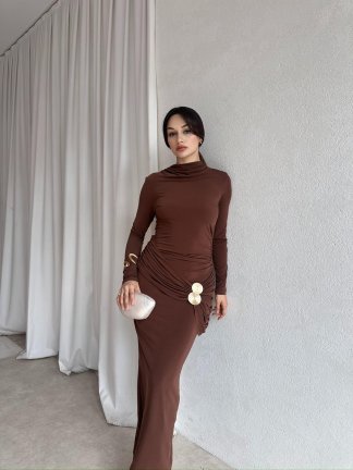 LARKİN Maxi Elbise 8404 - Kahverengi 