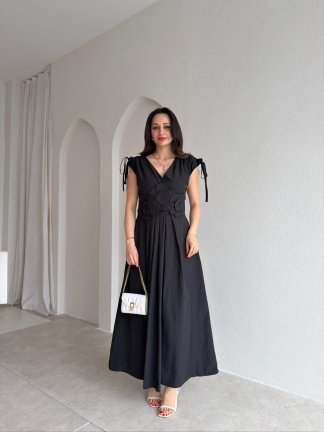LARRY Midi Elbise 6523 - Siyah 