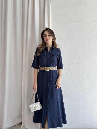 LARY Midi Elbise 6535 - Lacivert 