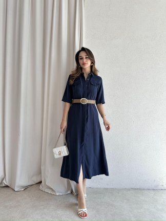 LARY Midi Elbise 6535 - Lacivert - 2