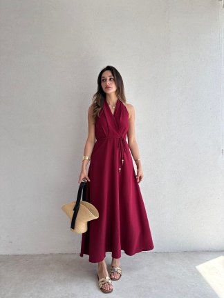 LATEC Maxi Elbise 6459 - Bordo - 2