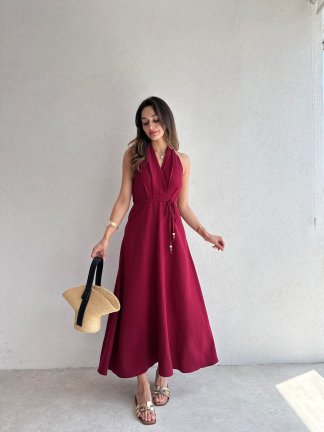 LATEC Maxi Elbise 6459 - Bordo 