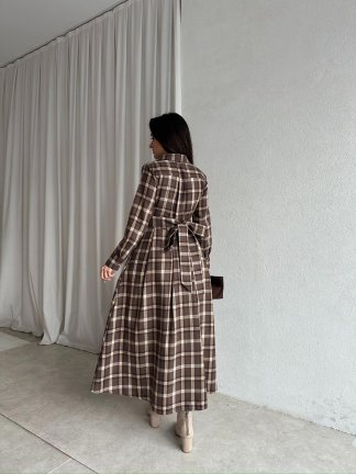 LAUDER Ekose Midi Elbise 8788 - Kahverengi - 4