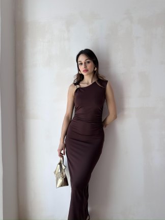 LAVENDER Maxi Elbise 9463 - Acı Kahve 