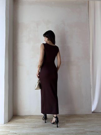LAVENDER Maxi Elbise 9463 - Acı Kahve - 3