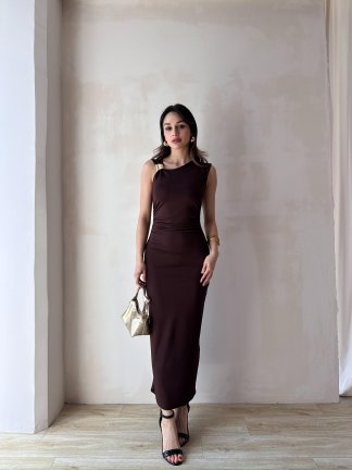 LAVENDER Maxi Elbise 9463 - Acı Kahve - 2