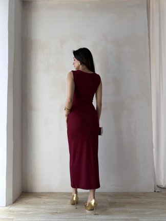 LAVENDER Maxi Elbise 9463 - Bordo - 3