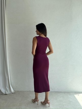 LAVENDER Maxi Elbise 9463 - Mürdüm - 4