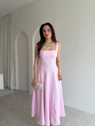 LAVOİR Kuşaklı Midi Elbise 5480 - Pembe - 2
