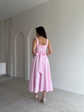 LAVOİR Kuşaklı Midi Elbise 5480 - Pembe - 3