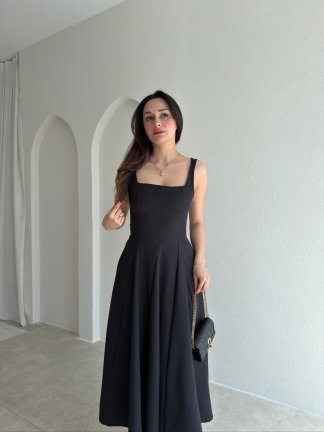 LAVOİR Kuşaklı Midi Elbise 5480 - Siyah - 2