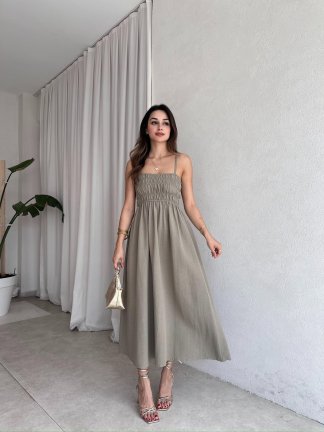 LAWRENCE Midi Elbise 8859 - Haki 