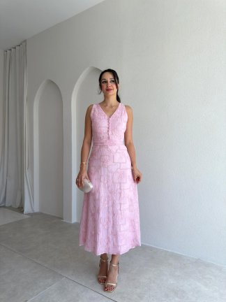 LEATRİCE Midi Elbise 3001 - Pembe 