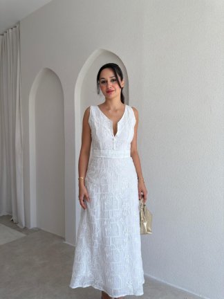 LEATRİCE Midi Elbise 3001 - Beyaz - 2