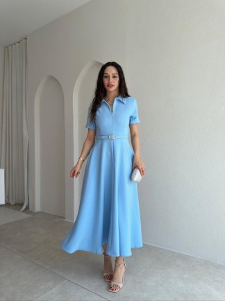LEAVES Midi Elbise 3654 - Bebe Mavisi 