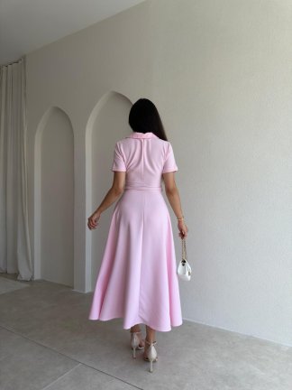LEAVES Midi Elbise 3654 - Pembe - 3