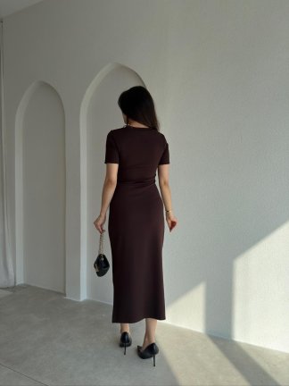 LEBRON Midi Elbise 9051 - Acı Kahve - 3