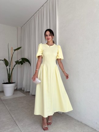LEDORE Midi Elbise 7857 - Sarı - 2