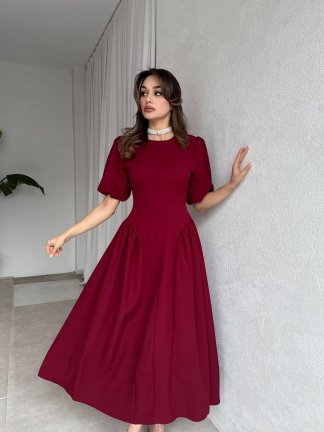 LEDORE Midi Elbise 7857 - Bordo - 4