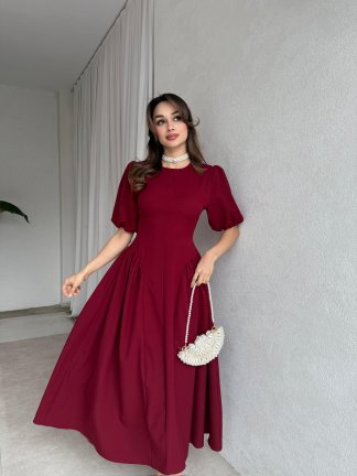 LEDORE Midi Elbise 7857 - Bordo - 1