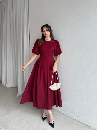 LEDORE Midi Elbise 7857 - Bordo - 2