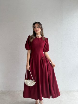 LEDORE Midi Elbise 7857 - Bordo - 6