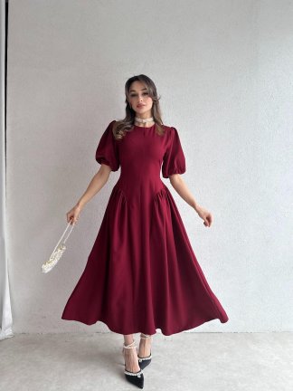 LEDORE Midi Elbise 7857 - Bordo - 3