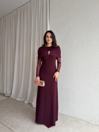 LENORA Maxi Elbise 4795 - Bordo - 1
