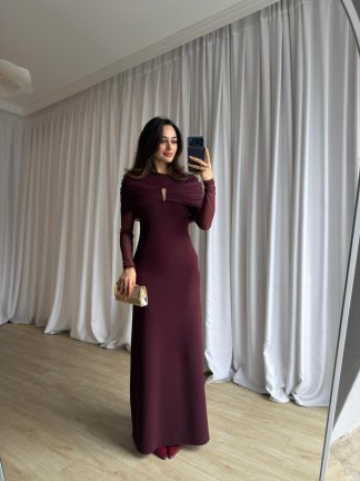 LENORA Maxi Elbise 4795 - Bordo - 3