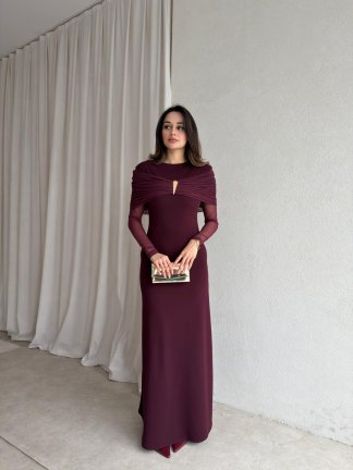 LENORA Maxi Elbise 4795 - Bordo - 2