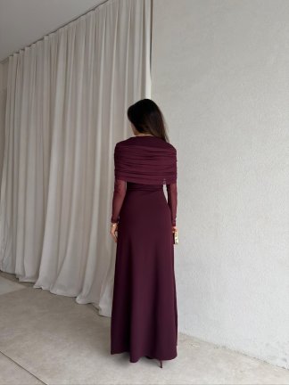 LENORA Maxi Elbise 4795 - Bordo - 5