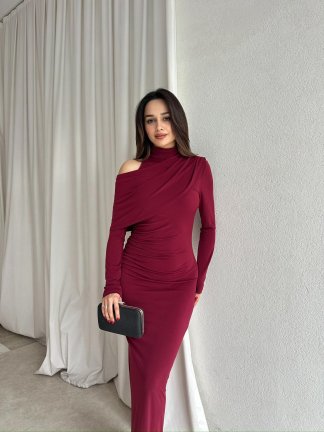 LESS Elbise 8739 - Bordo - 2