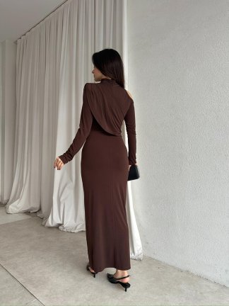 LESS Elbise 8739 - Acı Kahve - 4