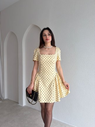 LESTER Puantiyeli Mini Elbise 2984 - Sarı - 2