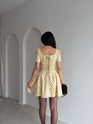 LESTER Puantiyeli Mini Elbise 2984 - Sarı - 3