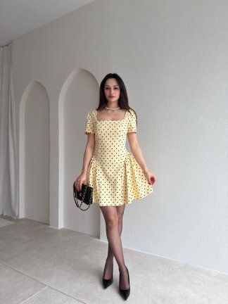 LESTER Puantiyeli Mini Elbise 2984 - Sarı 