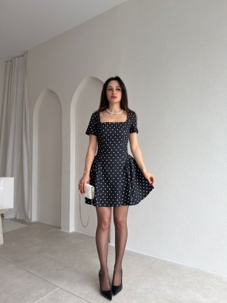 LESTER Puantiyeli Mini Elbise 2984 - Siyah 